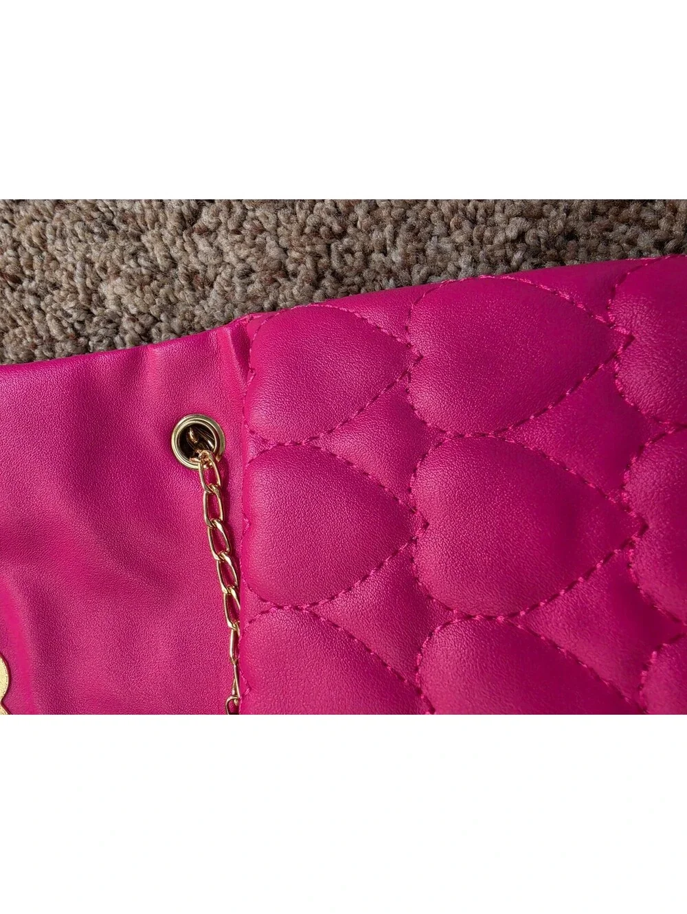 Pink Faux Leather Quilted Heart Pattern Crossbody Bag with Gold Heart Clasp